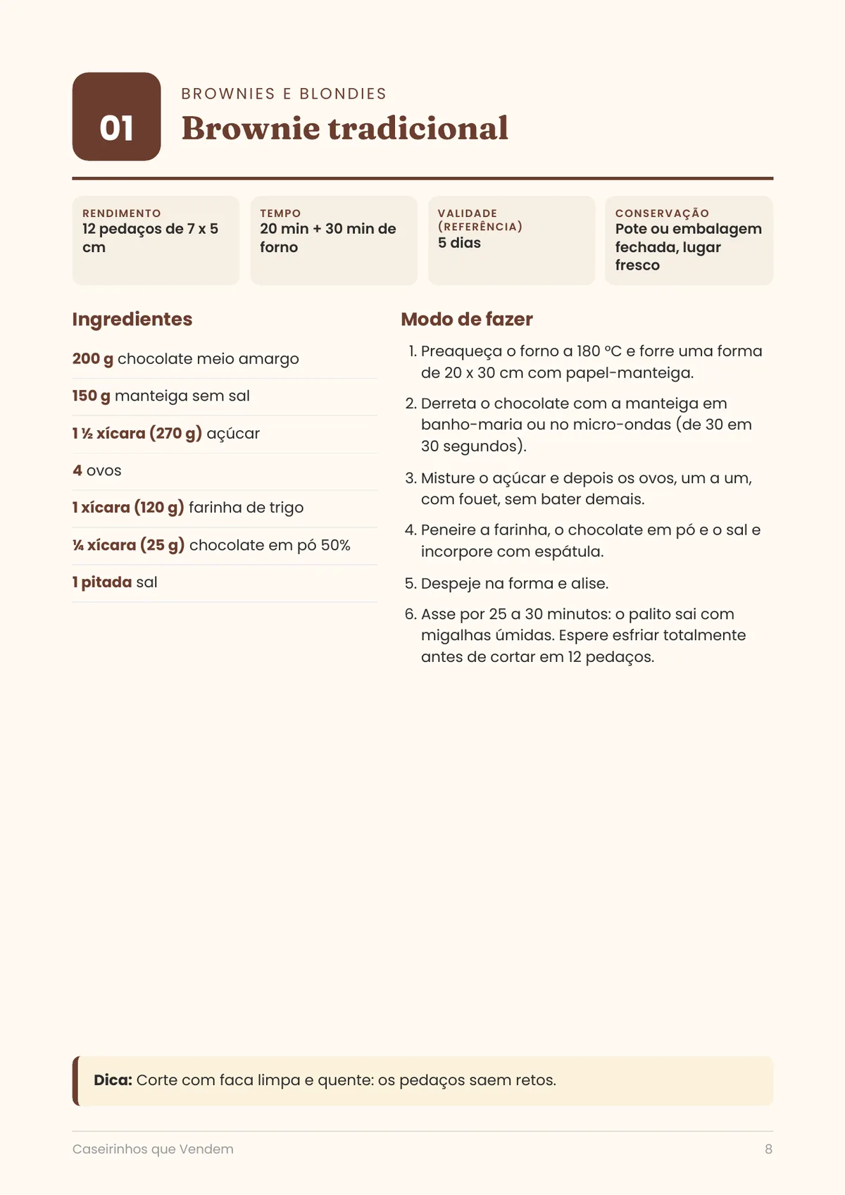 Página real do PDF Caseirinhos que Vendem: receita do brownie tradicional